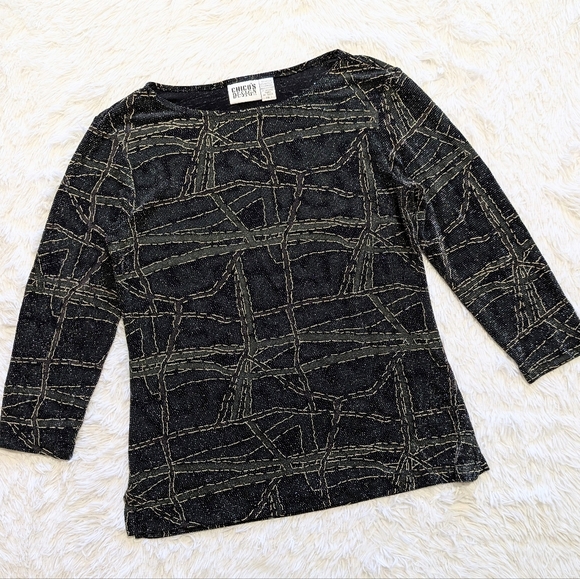 Chico's Tops - 90s Chico's Sparkly Silver Vintage Olive & Black Abstract Top Size 1/Medium